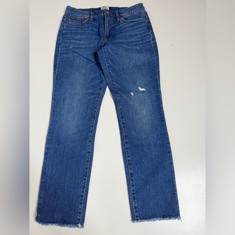 J crew slim broken in boyfriend dark wash raw hem jeans size 27